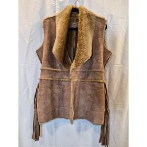 Per Una Womens Boho Faux Suede and Fur Belted Gilet Vest Waistcoat Jacket Medium